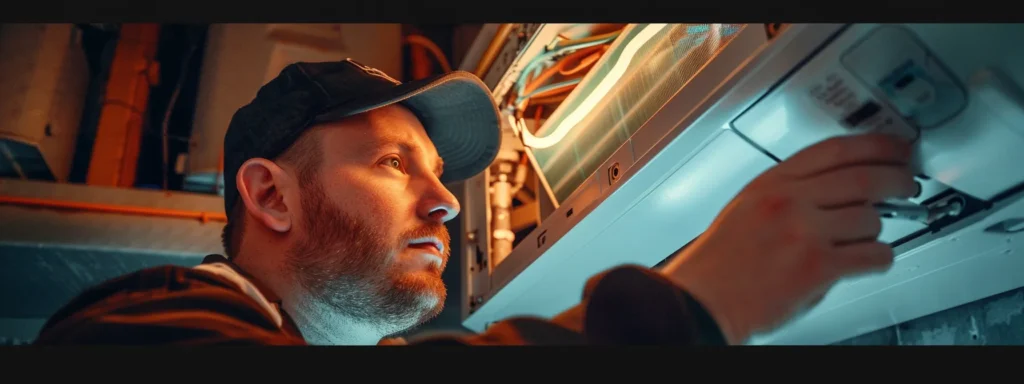 HVAC technician inspecting air conditioning unit during maintenance in Newark, focusing on components for effective cooling and repair.