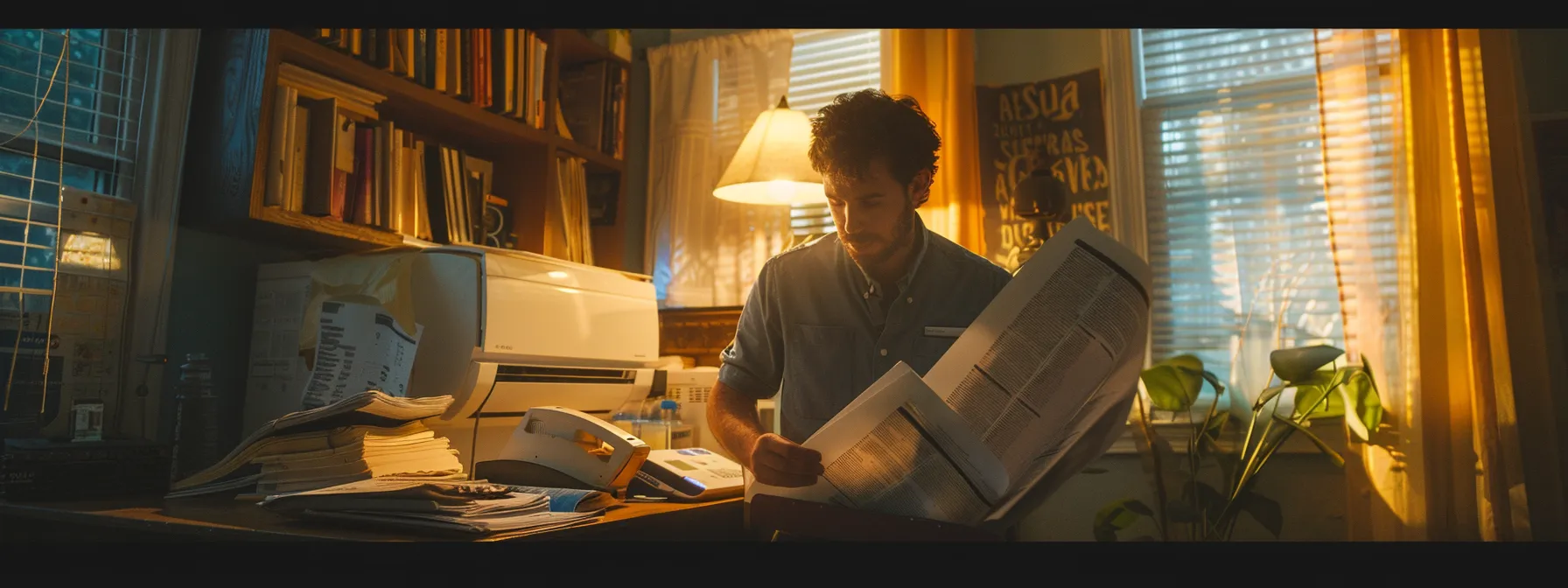 a homeowner carefully comparing hvac companies in newark, nj, surrounded by brochures, certifications, and customer reviews. a homeowner carefully comparing hvac companies in newark, nj, surrounded by brochures, certifications, and customer reviews.