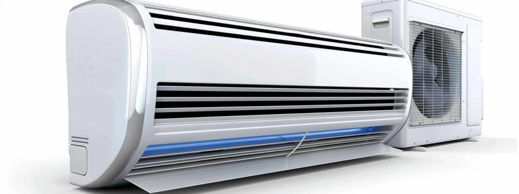 Modern air conditioning unit with indoor and outdoor components, highlighting the importance of reliable cooling systems for emergency repairs in hot weather.