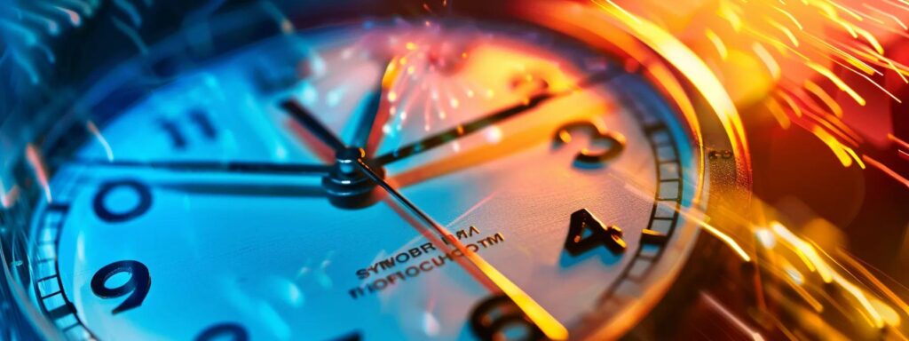 Clock face with colorful lighting effects, symbolizing urgency and the importance of prompt emergency AC repair services.