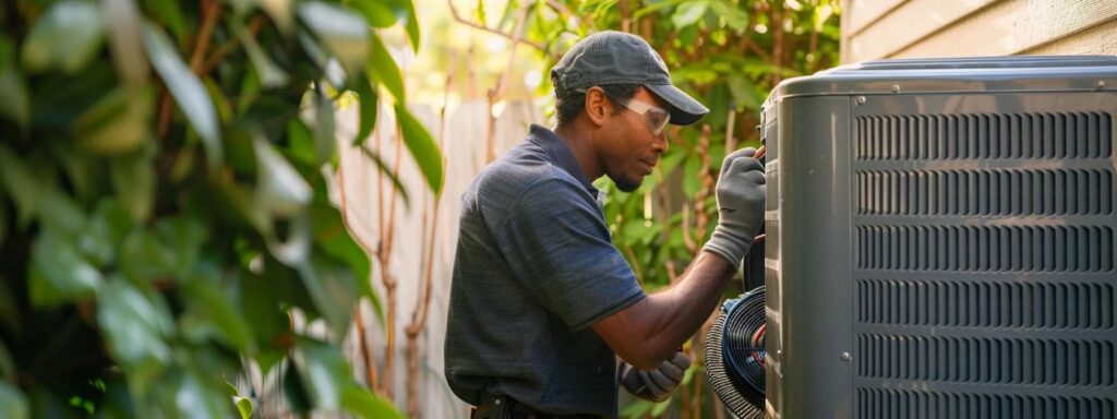 a technician working on air conditioning outer in the backyard