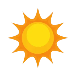 Cartoon sun with orange rays on a black background, representing solar energy in Newark, New Jersey.