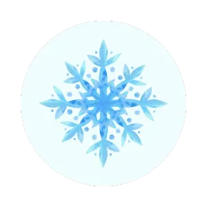 Delicate blue snowflake design on a white circle. Winter holiday season graphic element. Festive ice crystal art. Newark, New Jersey Christmas decoration.