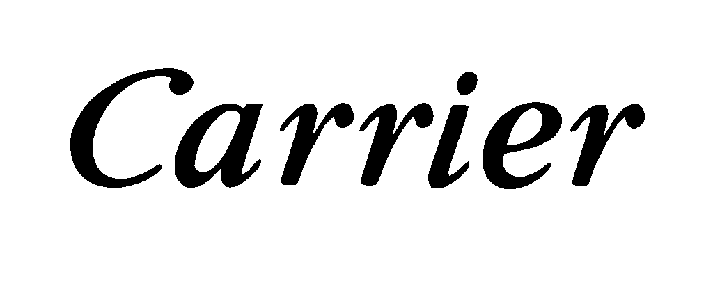 Carrier logo in black script against a gray background, promoting the Homepage with a classic brand image for a refined user experience.
