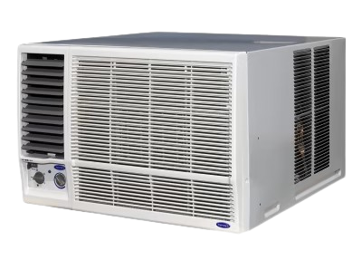 Close-up of a Carrier brand window air conditioning unit, showcasing its design and functionality for Air Conditioning in Newark, New Jersey.