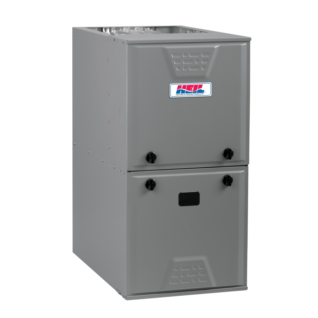 Gray Heil furnace unit. This is a high-efficiency heating system for residential or commercial use, Newark, New Jersey. HVAC system.